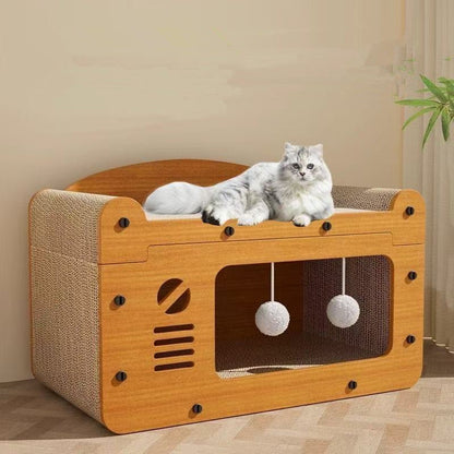 Griffoir pour chat meuble avec balles suspendus 
