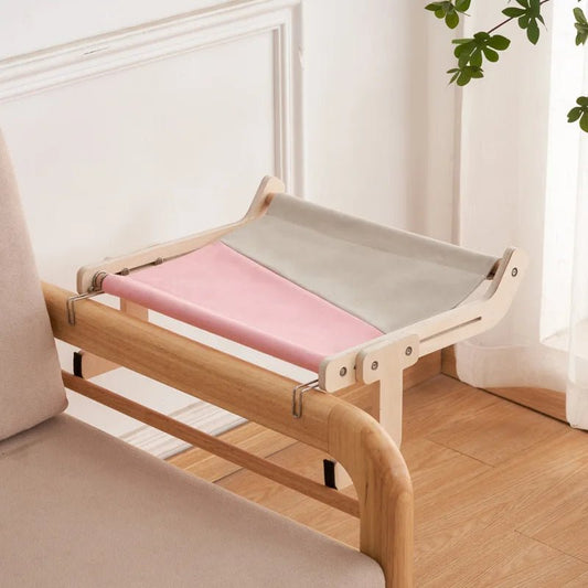 Hamac pour chat en bois de couleur rose et gris 