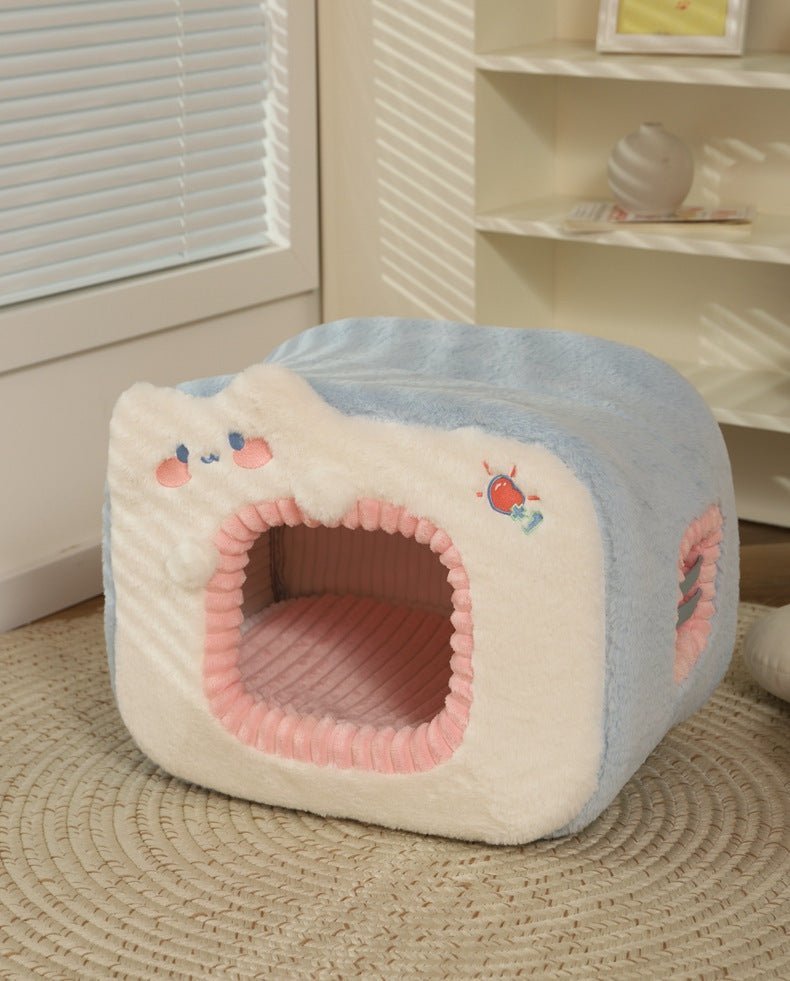 Maison pour chat bleu résistant au froid