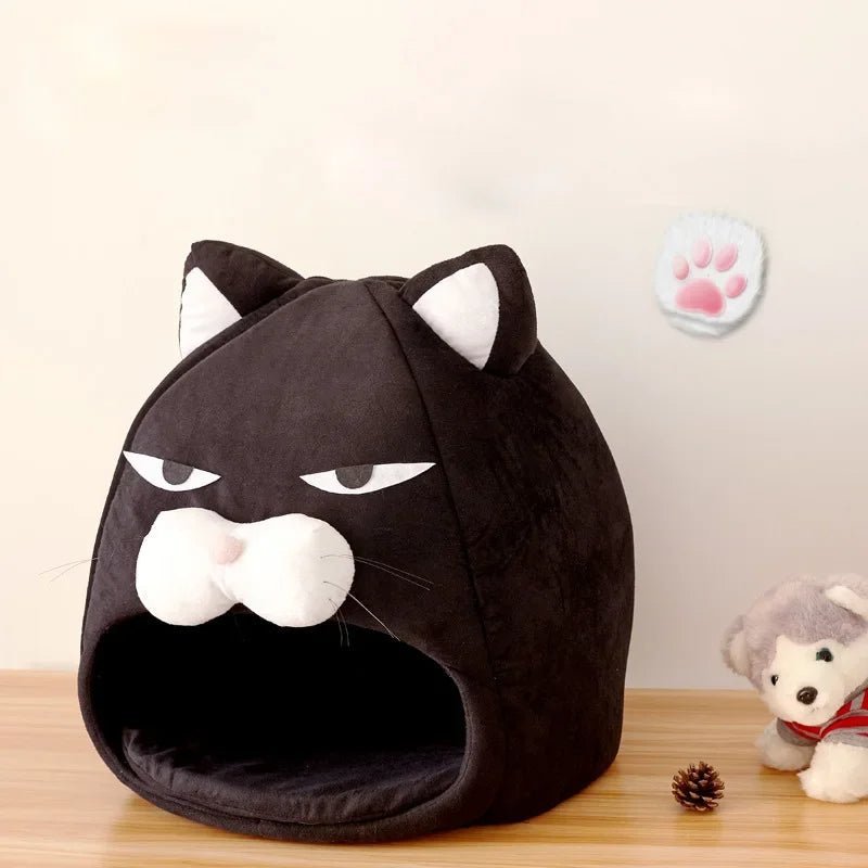 Maison pour chat forme chat chaude de 48 cm noir