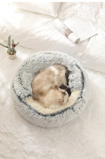 Maison pour chat - couette en peluche - argent - Boutique Chat l'Heureux