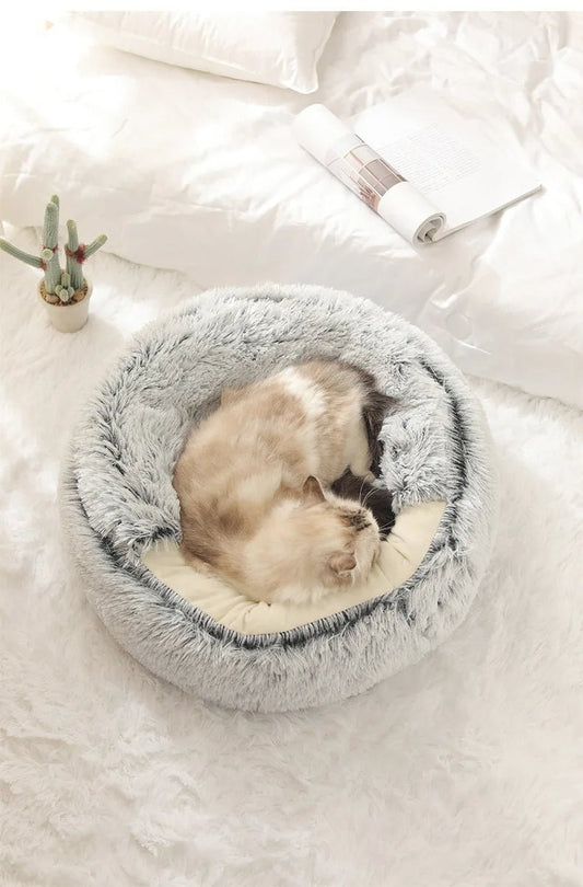 Maison pour chat - couette en peluche - argent - Boutique Chat l'Heureux