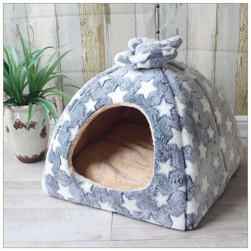 Maison pour chat douillet argent avec motifs étoiles