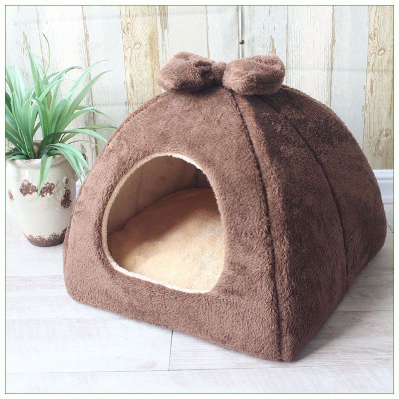 Maison pour chat douillet brun café uni