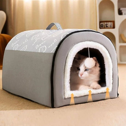 Maison pour chat grise en dôme avec poignée et aération