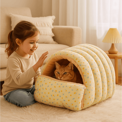 Maison pour chat nid douillet jaune attachable 
