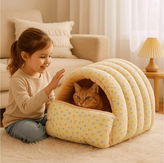 Maison pour chat nid douillet jaune attachable 