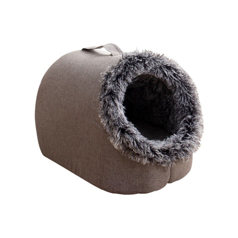 Maison pour chat avec poignée à long poils couleur brun