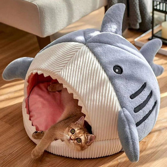 Maison pour chat en forme de requin bleu
