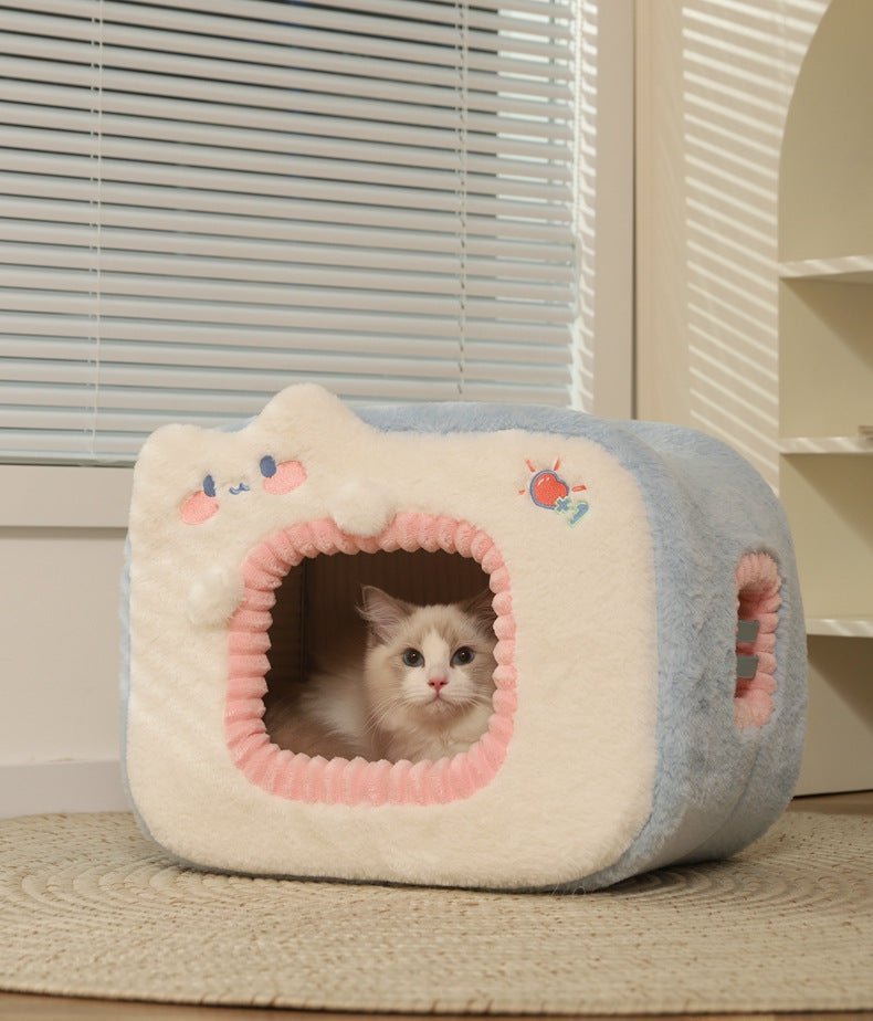 Maison pour chat résistant froid bleu