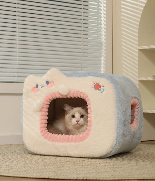Maison pour chat résistant froid bleu