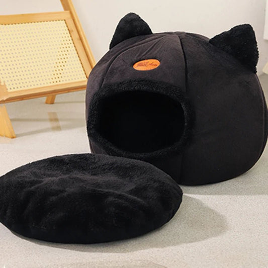 Maison pour chat style grotte noir