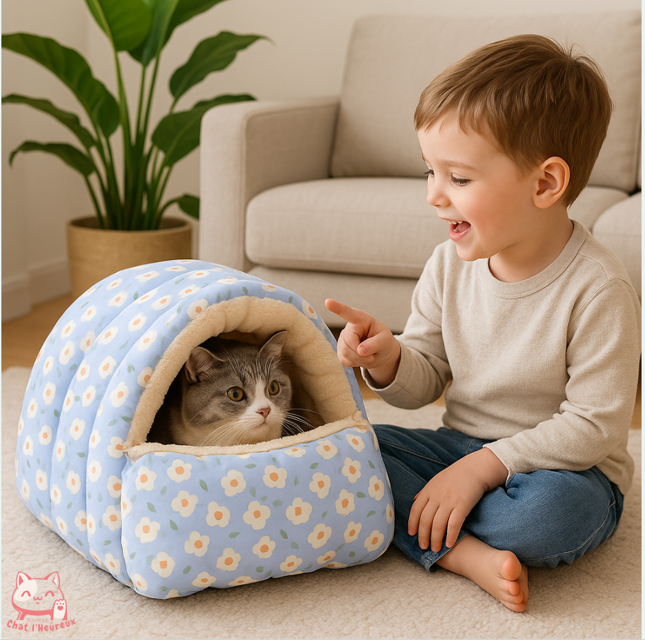 Maison pour chat un nid douillet bleu