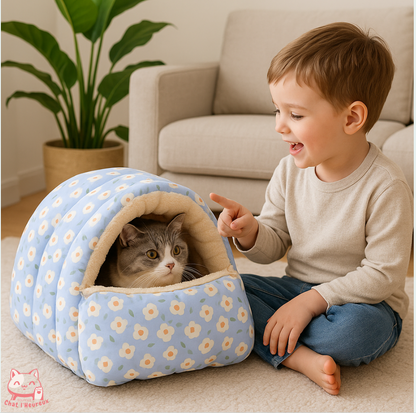 Maison pour chat un nid douillet bleu