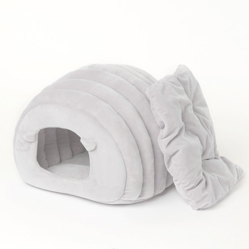 Panier pour chat forme de chenille grise