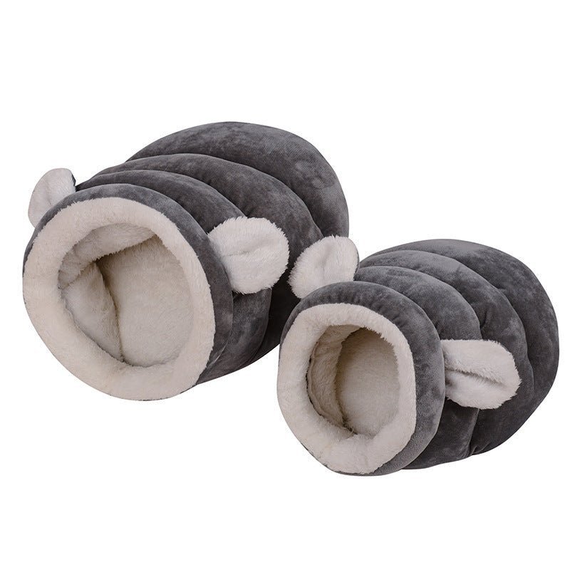 Panier pour chat forme de petite grotte grise deux grandeurs