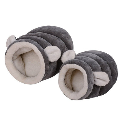 Panier pour chat forme de petite grotte grise deux grandeurs