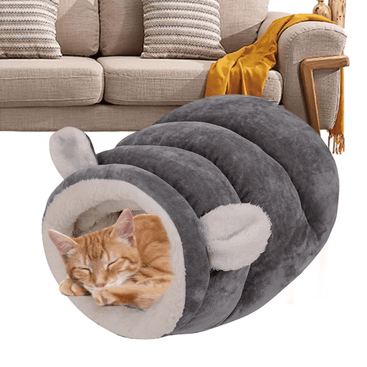 Panier pour chat forme de petite grotte grise