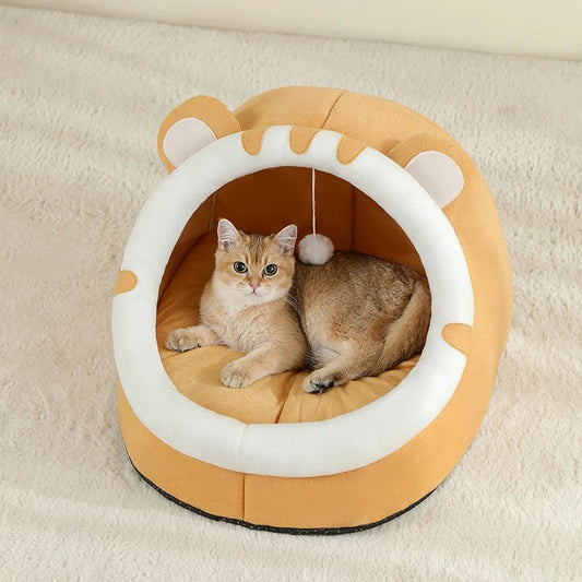 Panier pour chat avec pompon suspendu jaune