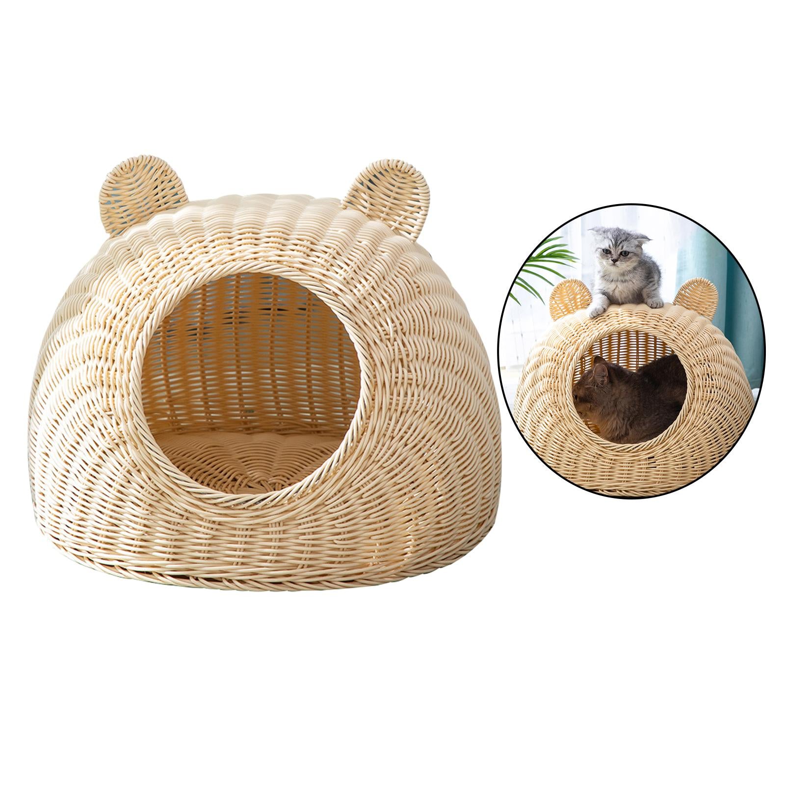 Panier pour chat  en rotin en forme de  tete de chat superbe