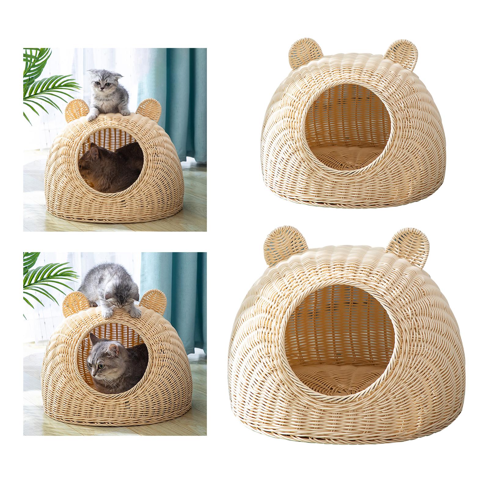 Panier pour chat  en rotin en forme de  tete de chat deux dimensions