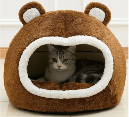 Panier pour chat au visage d'ours brun moelleux