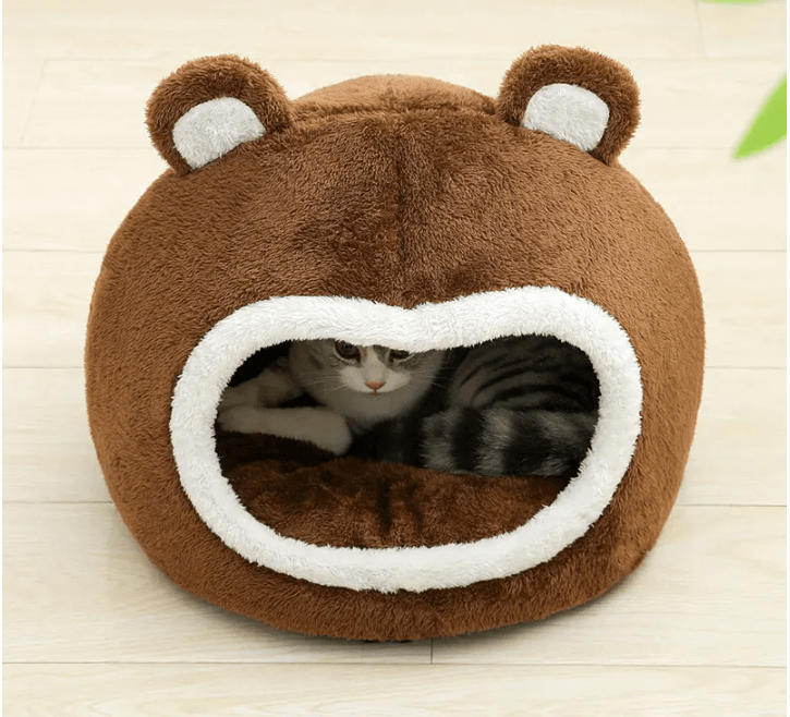 Panier pour chat au visage d'ours brun pour relaxation