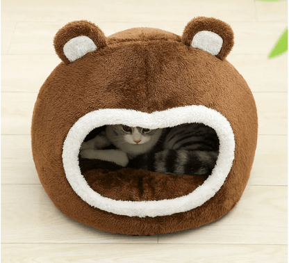 Panier pour chat au visage d'ours brun pour relaxation