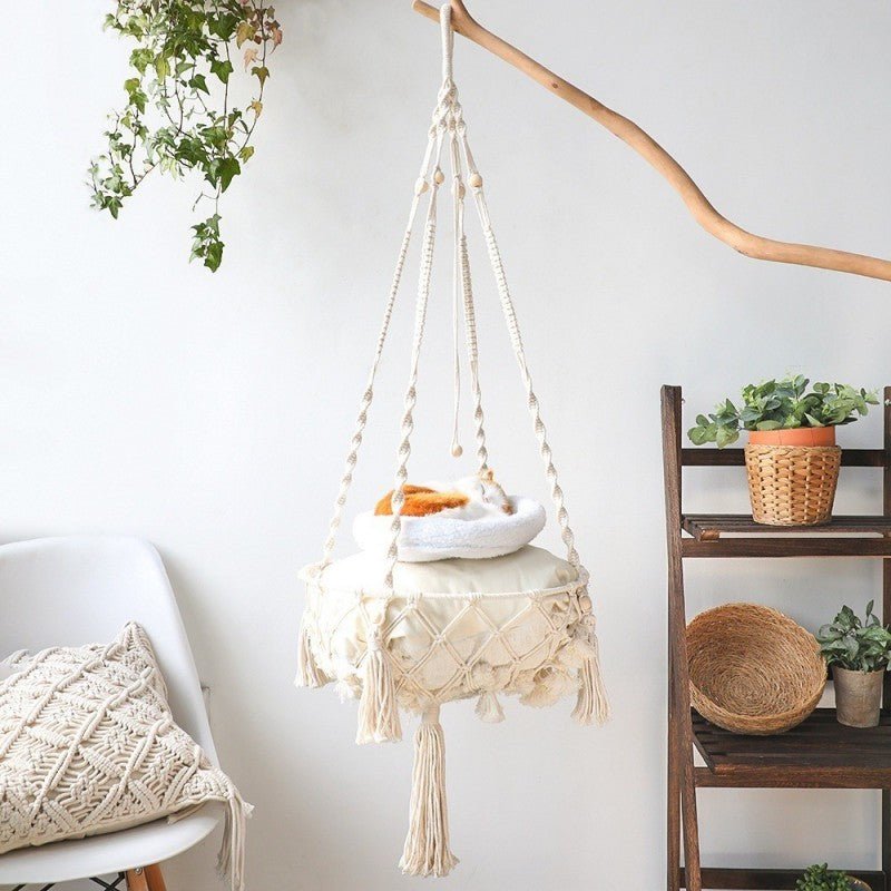 Panier pour chat tissé à la main style jardinière blanc