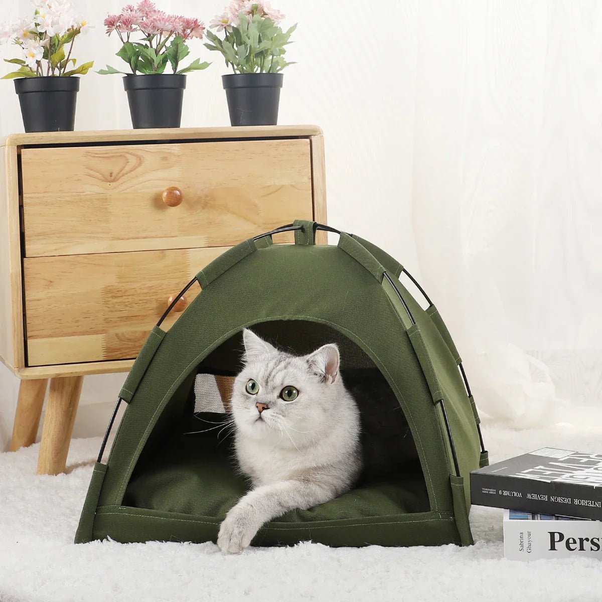 Tente Chat - CatTentBed™ - Vert Militaire - Boutique Chat l'Heureux
