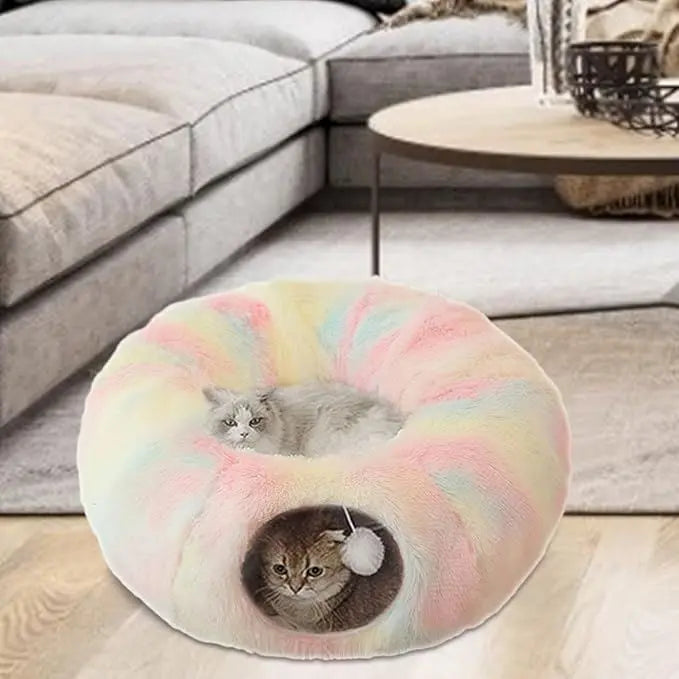 Lit pour Chat - CatLitTunnel™ Multicolore - Boutique Chat l'Heureux