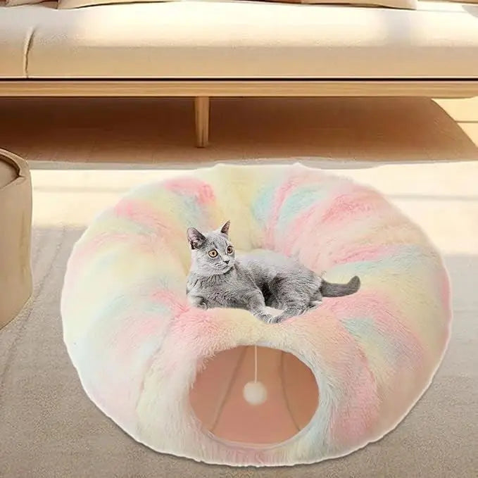 Lit pour Chat - CatLitTunnel™ Multicolore - Boutique Chat l'Heureux